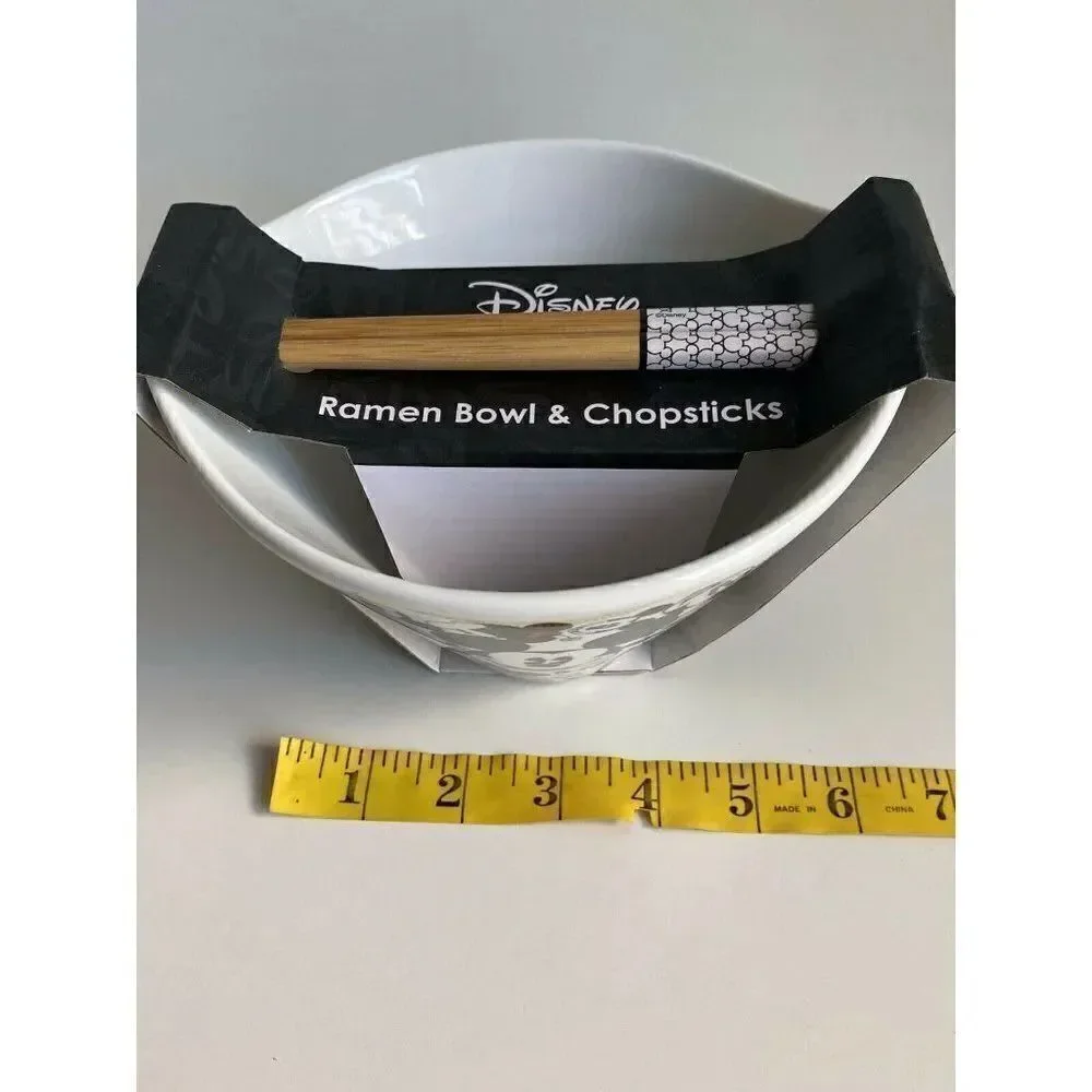 Disney Mickey & Minnie Mouse Faces All Over Ramen‎ Bowl With Chopsticks NEW